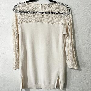 Lucky Brand 3/4 Sleeve Waffle Knit Sweater With‎ Underlay Size Small
